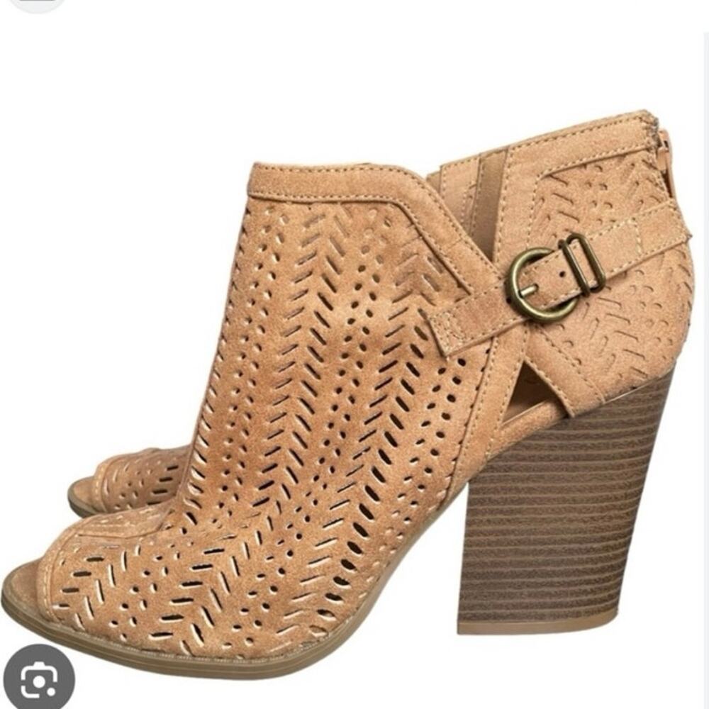 Altar'd State Bohi Peep Toe Block Heel Laser Cut Ankle Boots.